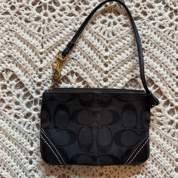 Coach Signature Jacquard Small Wristlet – Black on Black Vintage Y2K Purse Small - Picture 2 of 4